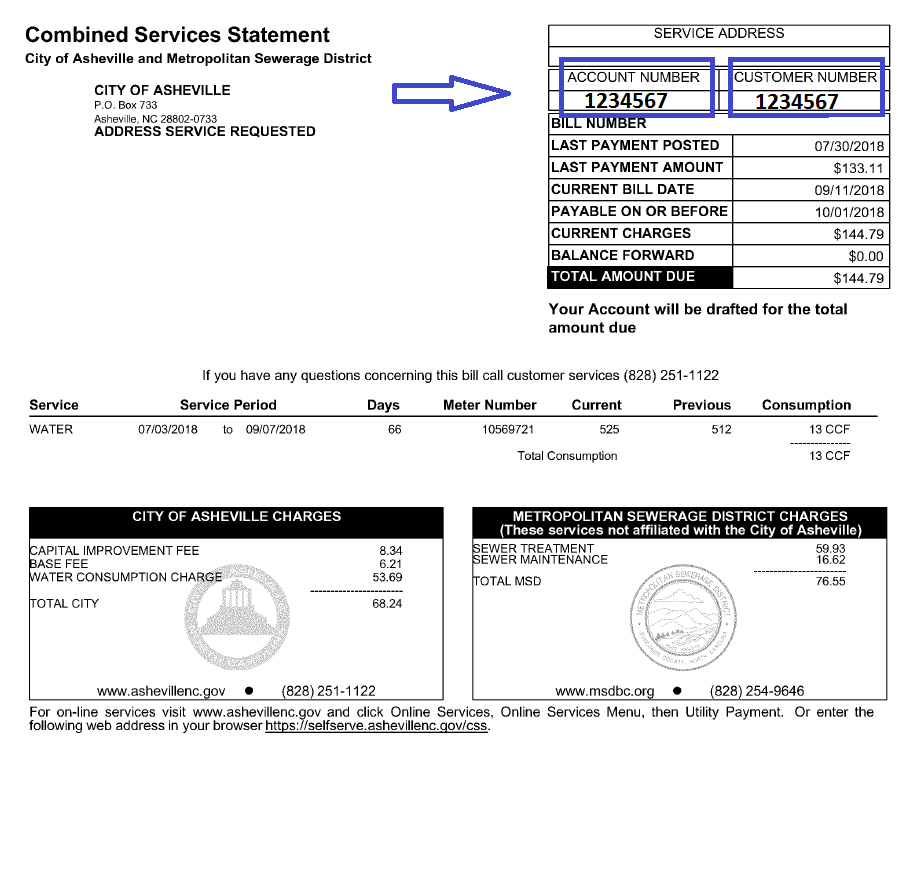 Image of a bill with the account number located in the upper left area