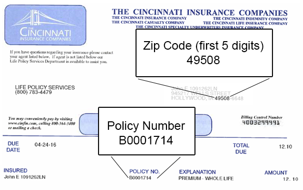 Image of a bill with the account number located in the upper left area