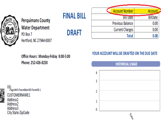 Image of a bill with the account number located in the upper left area